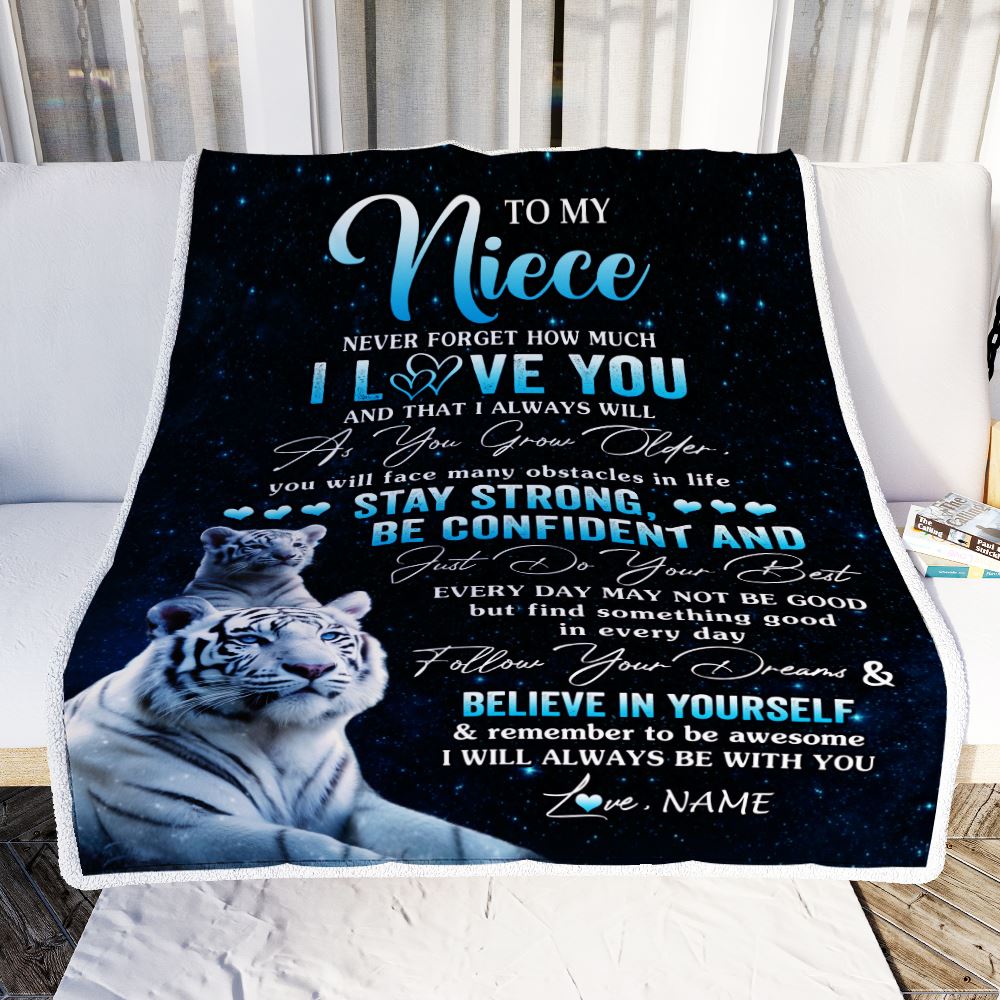 Personalized To My Niece I Love You Forever Blanket From Aunt Auntie Uncle White Tiger Niece Birthday Gifts Graduation Christmas Customized Fleece Blanket | teecentury