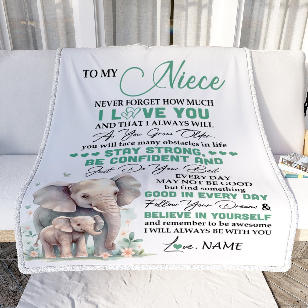 Personalized To My Niece I Love You Forever Blanket From Aunt Uncle Elephant Niece Birthday Gifts Graduation Christmas Customized Fleece Throw Blanket | teecentury