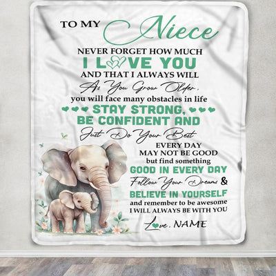 Personalized To My Niece I Love You Forever Blanket From Aunt Uncle Elephant Niece Birthday Gifts Graduation Christmas Customized Fleece Throw Blanket | teecentury