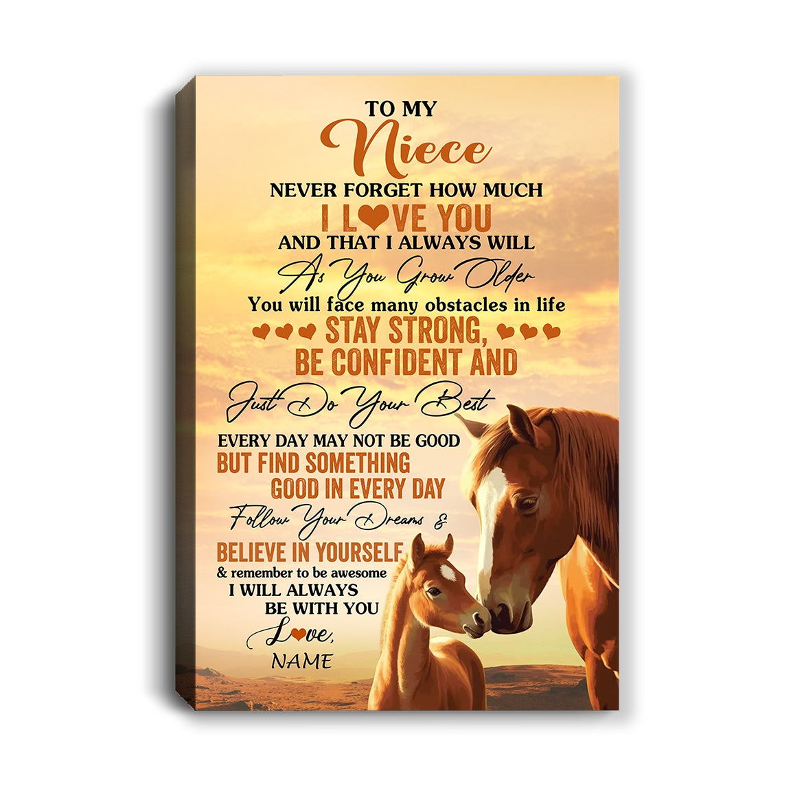 Personalized To My Niece I Love You Forever Canvas From Uncle Aunt Auntie Horse Niece Birthday Gifts Graduation Christmas Custom Wall Art Print Framed Canvas | teecentury
