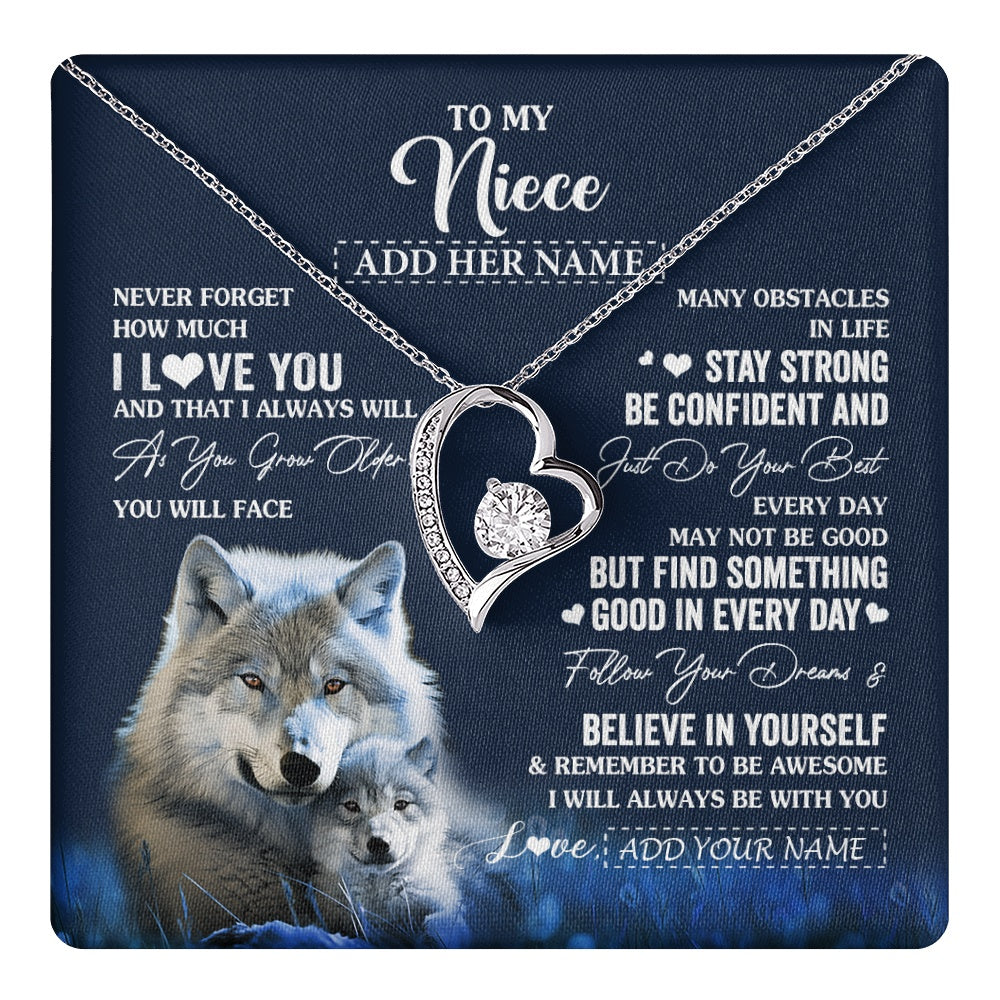 Forever Love Necklace 14K White Gold Finish | 1 | Personalized To My Niece I Love You Forever Necklace From Aunt Auntie Uncle Wolf Niece Birthday Gifts Graduation Christmas Customized Gift Box Message Card | teecentury.myshopify