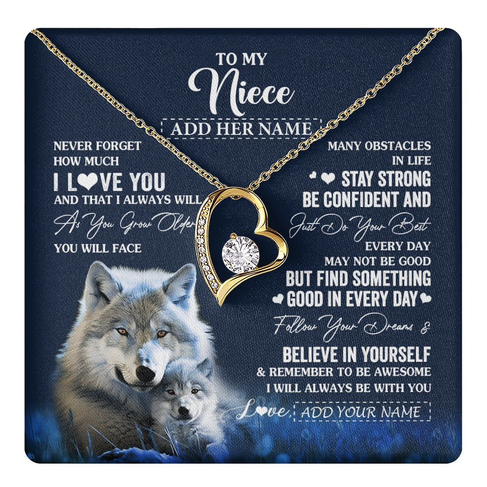 Forever Love Necklace 18K Yellow Gold Finish | 1 | Personalized To My Niece I Love You Forever Necklace From Aunt Auntie Uncle Wolf Niece Birthday Gifts Graduation Christmas Customized Gift Box Message Card | teecentury.myshopify