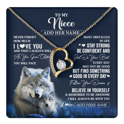 Forever Love Necklace 18K Yellow Gold Finish | 1 | Personalized To My Niece I Love You Forever Necklace From Aunt Auntie Uncle Wolf Niece Birthday Gifts Graduation Christmas Customized Gift Box Message Card | teecentury.myshopify