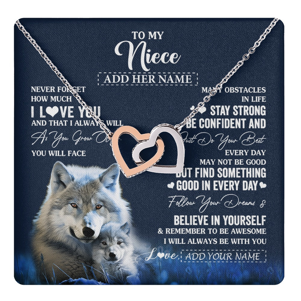 Interlocking Hearts Necklace Stainless Steel & Rose Gold Finish | 1 | Personalized To My Niece I Love You Forever Necklace From Aunt Auntie Uncle Wolf Niece Birthday Gifts Graduation Christmas Customized Gift Box Message Card | teecentury.myshopify