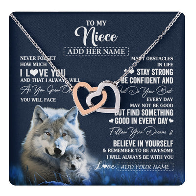 Interlocking Hearts Necklace Stainless Steel & Rose Gold Finish | 1 | Personalized To My Niece I Love You Forever Necklace From Aunt Auntie Uncle Wolf Niece Birthday Gifts Graduation Christmas Customized Gift Box Message Card | teecentury.myshopify
