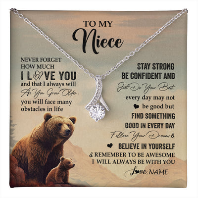 Alluring Beauty Necklace 14K White Gold Finish | 1 | Personalized To My Niece I Love You Forever Necklace From Aunt Uncle Bear Niece Birthday Gifts Jewelry Graduation Christmas Customized Gift Box Message Card | teecentury