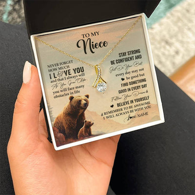 Alluring Beauty Necklace 18K Yellow Gold Finish | 2 | Personalized To My Niece I Love You Forever Necklace From Aunt Uncle Bear Niece Birthday Gifts Jewelry Graduation Christmas Customized Gift Box Message Card | teecentury