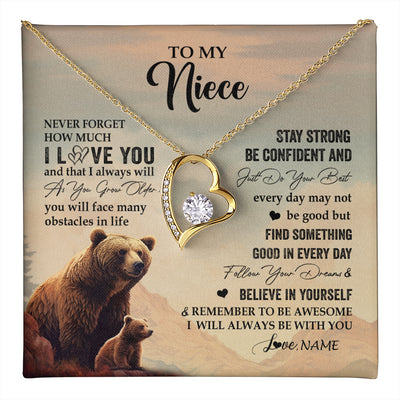 Forever Love Necklace 18K Yellow Gold Finish | 1 | Personalized To My Niece I Love You Forever Necklace From Aunt Uncle Bear Niece Birthday Gifts Jewelry Graduation Christmas Customized Gift Box Message Card | teecentury