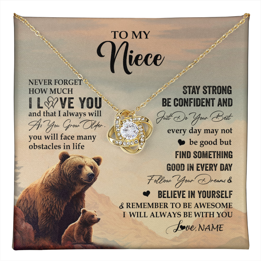 Love Knot Necklace 18K Yellow Gold Finish | 1 | Personalized To My Niece I Love You Forever Necklace From Aunt Uncle Bear Niece Birthday Gifts Jewelry Graduation Christmas Customized Gift Box Message Card | teecentury