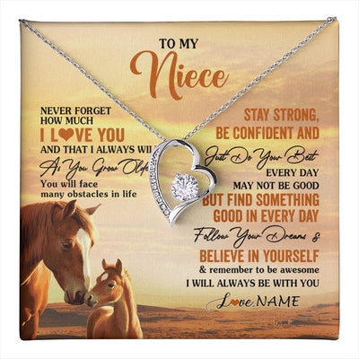 Forever Love Necklace 14K White Gold Finish | 1 | Personalized To My Niece I Love You Forever Necklace From Uncle Aunt Auntie Horse Niece Birthday Gifts Graduation Christmas Customized Gift Box Message Card | teecentury