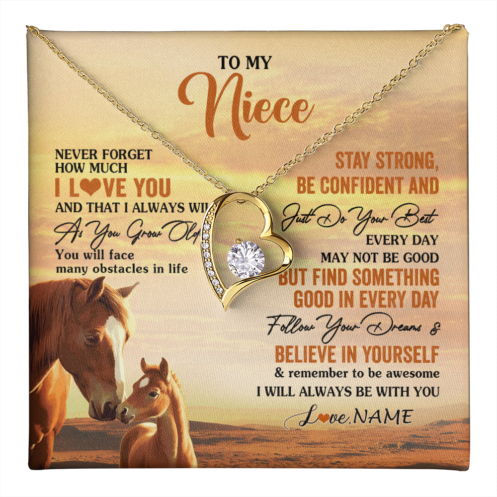 Forever Love Necklace 18K Yellow Gold Finish | 1 | Personalized To My Niece I Love You Forever Necklace From Uncle Aunt Auntie Horse Niece Birthday Gifts Graduation Christmas Customized Gift Box Message Card | teecentury