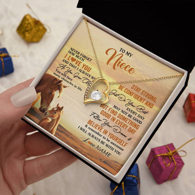 Forever Love Necklace 18K Yellow Gold Finish | 2 | Personalized To My Niece I Love You Forever Necklace From Uncle Aunt Auntie Horse Niece Birthday Gifts Graduation Christmas Customized Gift Box Message Card | teecentury