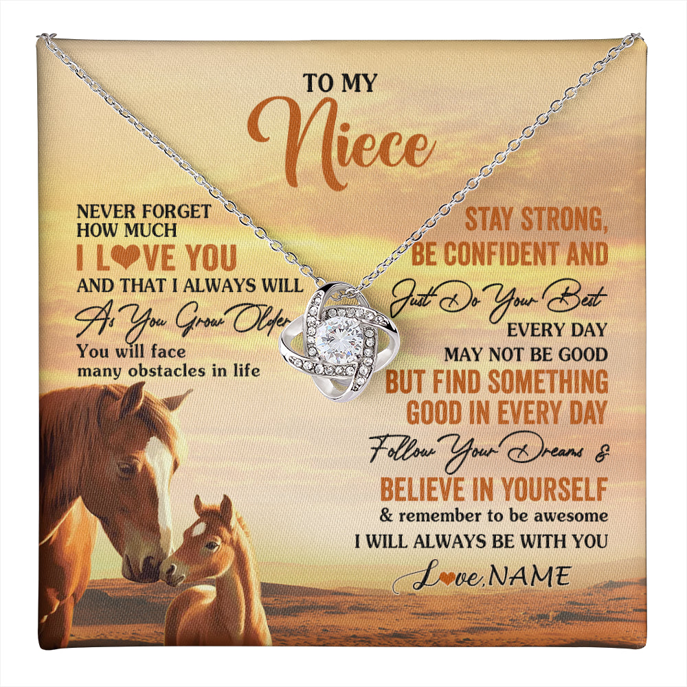 Love Knot Necklace 14K White Gold Finish | 1 | Personalized To My Niece I Love You Forever Necklace From Uncle Aunt Auntie Horse Niece Birthday Gifts Graduation Christmas Customized Gift Box Message Card | teecentury