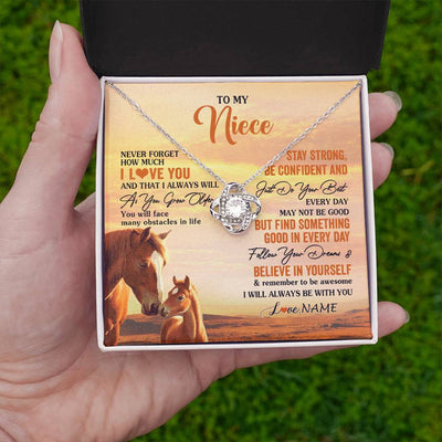 Love Knot Necklace 14K White Gold Finish | 2 | Personalized To My Niece I Love You Forever Necklace From Uncle Aunt Auntie Horse Niece Birthday Gifts Graduation Christmas Customized Gift Box Message Card | teecentury