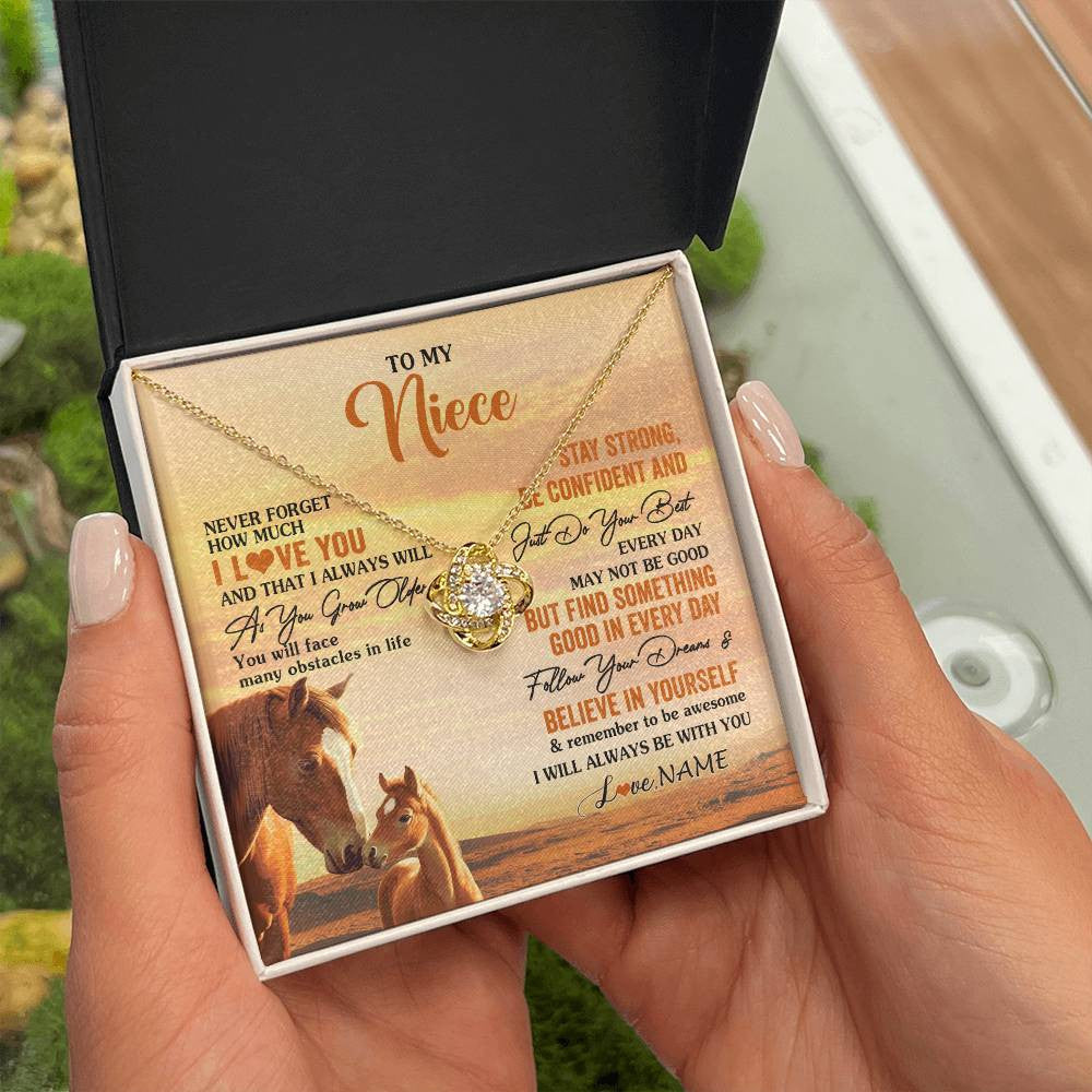 Love Knot Necklace 18K Yellow Gold Finish | 2 | Personalized To My Niece I Love You Forever Necklace From Uncle Aunt Auntie Horse Niece Birthday Gifts Graduation Christmas Customized Gift Box Message Card | teecentury