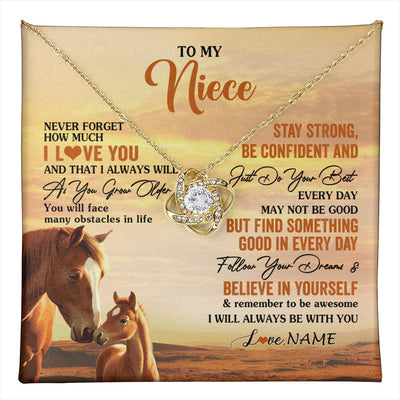 Love Knot Necklace 18K Yellow Gold Finish | 1 | Personalized To My Niece I Love You Forever Necklace From Uncle Aunt Auntie Horse Niece Birthday Gifts Graduation Christmas Customized Gift Box Message Card | teecentury