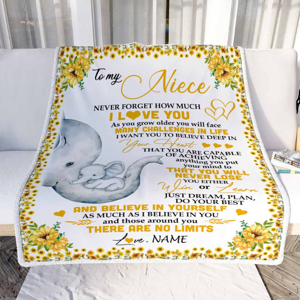 Personalized To My Niece I Love You From Aunt Auntie Uncle Sunflower Elephant Niece Birthday Christmas Thanksgiving Graduation Customized Fleece Blanket Blanket | Teecentury.com