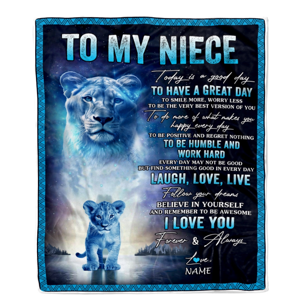 Personalized To My Niece Lion Blanket From Aunt Auntie Every Day Laugh Love Live Niece Birthday Graduation Christmas Customized Bed Fleece Throw Blanket | teecentury