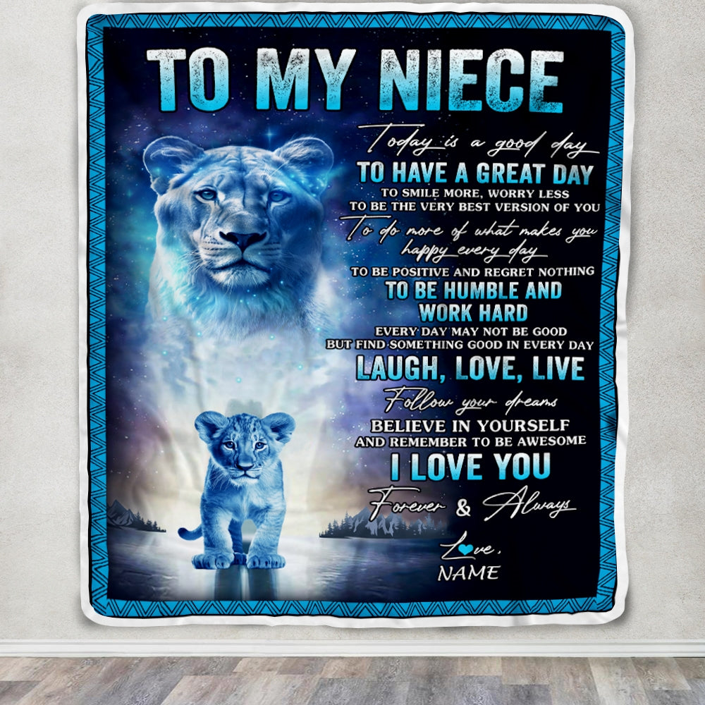 Personalized To My Niece Lion Blanket From Aunt Auntie Every Day Laugh Love Live Niece Birthday Graduation Christmas Customized Bed Fleece Throw Blanket | teecentury