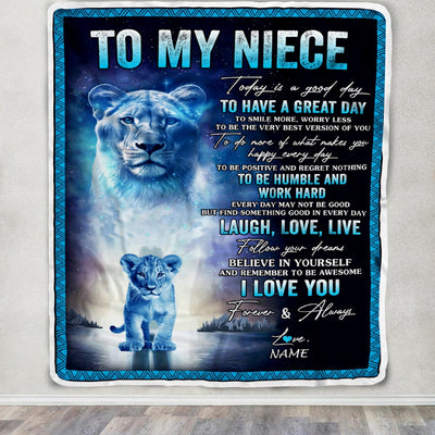Personalized To My Niece Lion Blanket From Aunt Auntie Every Day Laugh Love Live Niece Birthday Graduation Christmas Customized Bed Fleece Throw Blanket | teecentury