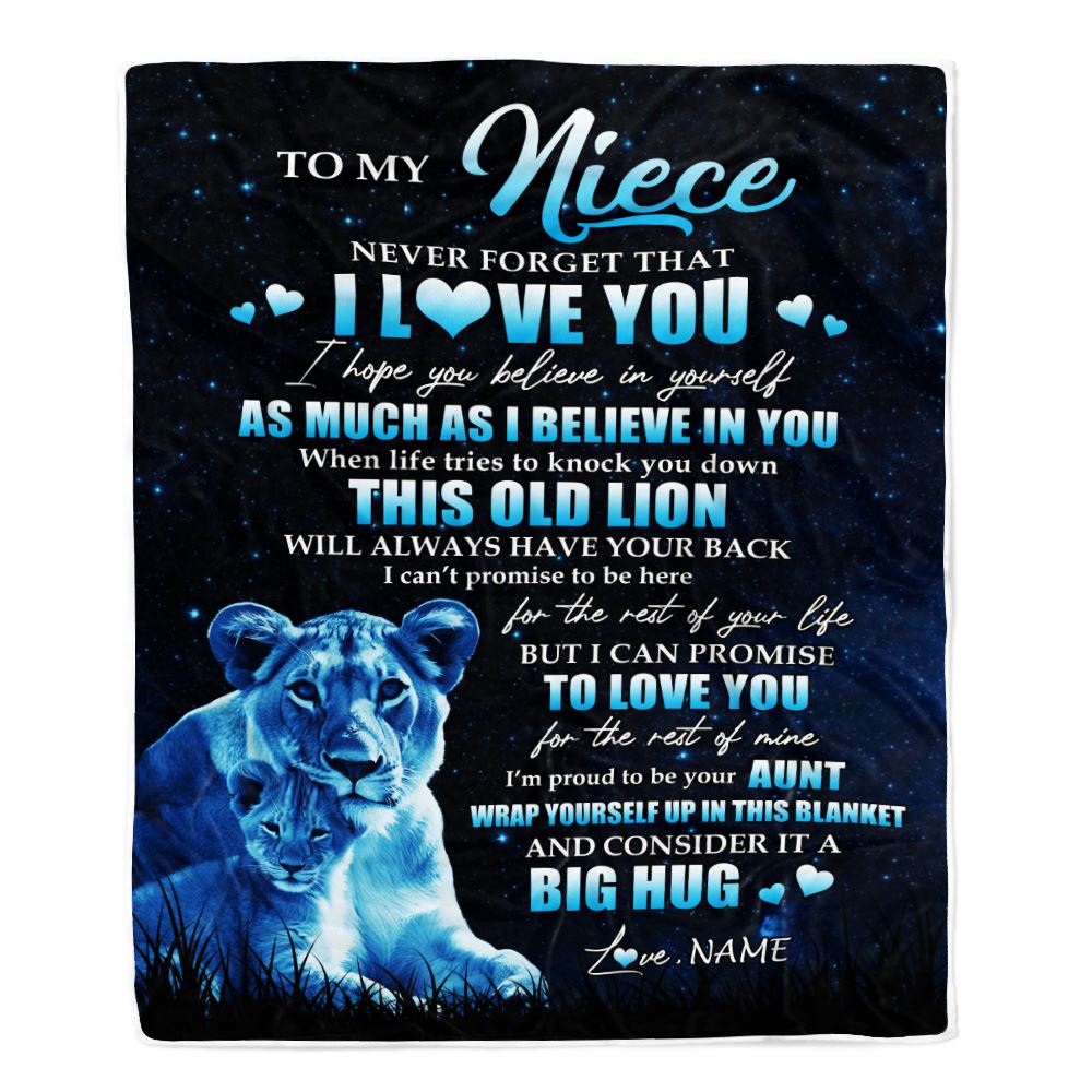 Personalized To My Niece Lion Blanket From Aunt Auntie Never Forget I Love You Niece Birthday Graduation Christmas Customized Bed Fleece Throw Blanket | teecentury