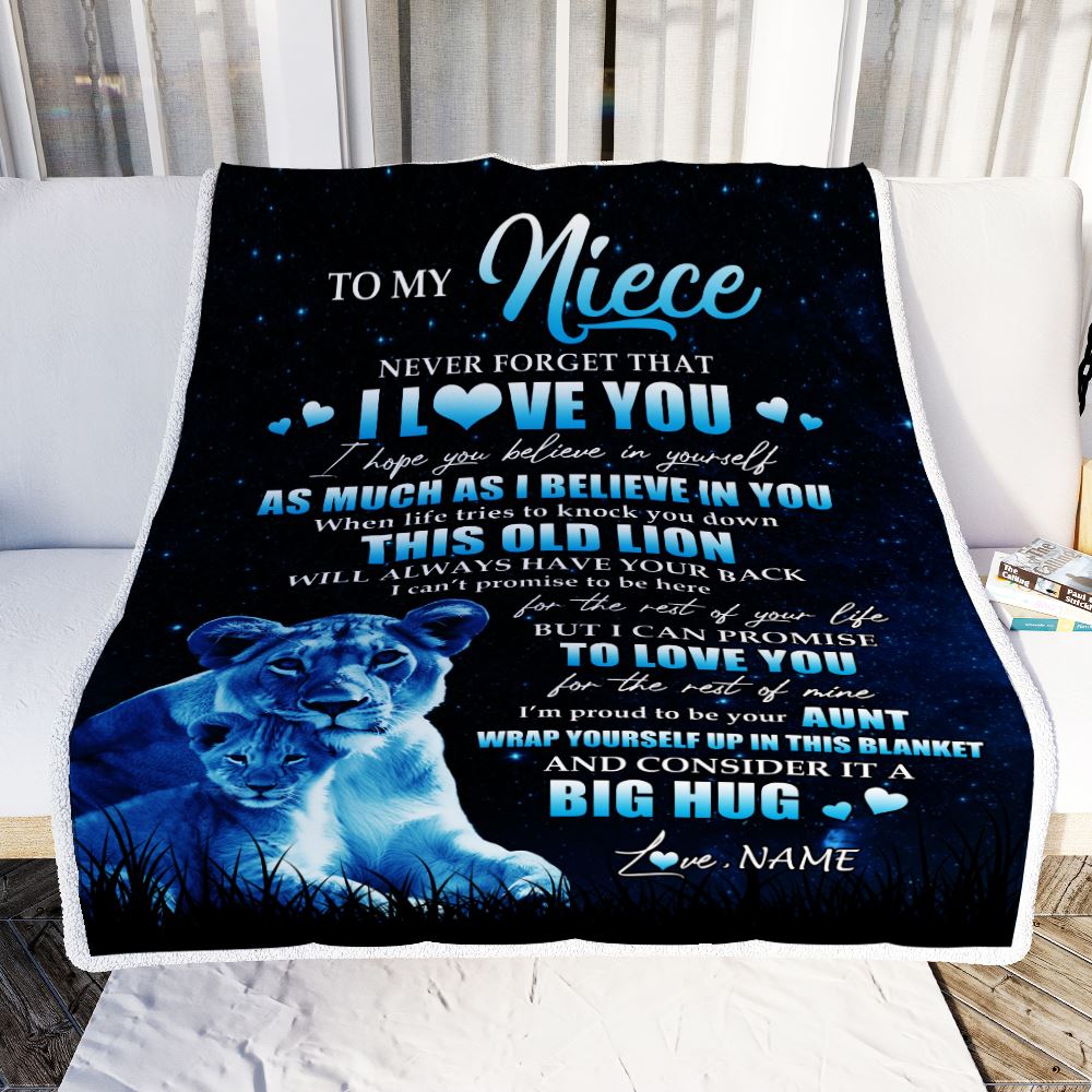 Personalized To My Niece Lion Blanket From Aunt Auntie Never Forget I Love You Niece Birthday Graduation Christmas Customized Bed Fleece Throw Blanket | teecentury