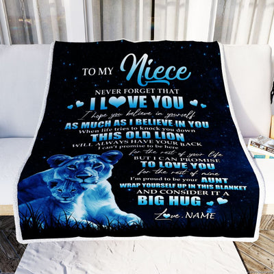Personalized To My Niece Lion Blanket From Aunt Auntie Never Forget I Love You Niece Birthday Graduation Christmas Customized Bed Fleece Throw Blanket | teecentury