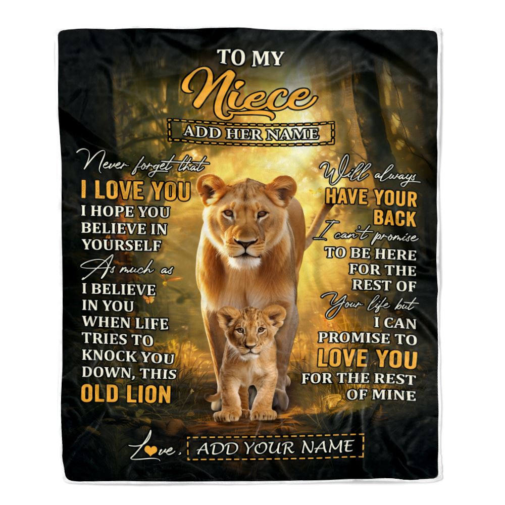 Personalized To My Niece Lion Blanket From Aunt Auntie Never Forget That I Love You Niece Birthday Gifts Graduation Christmas Customized Fleece Throw Blanket | teecentury