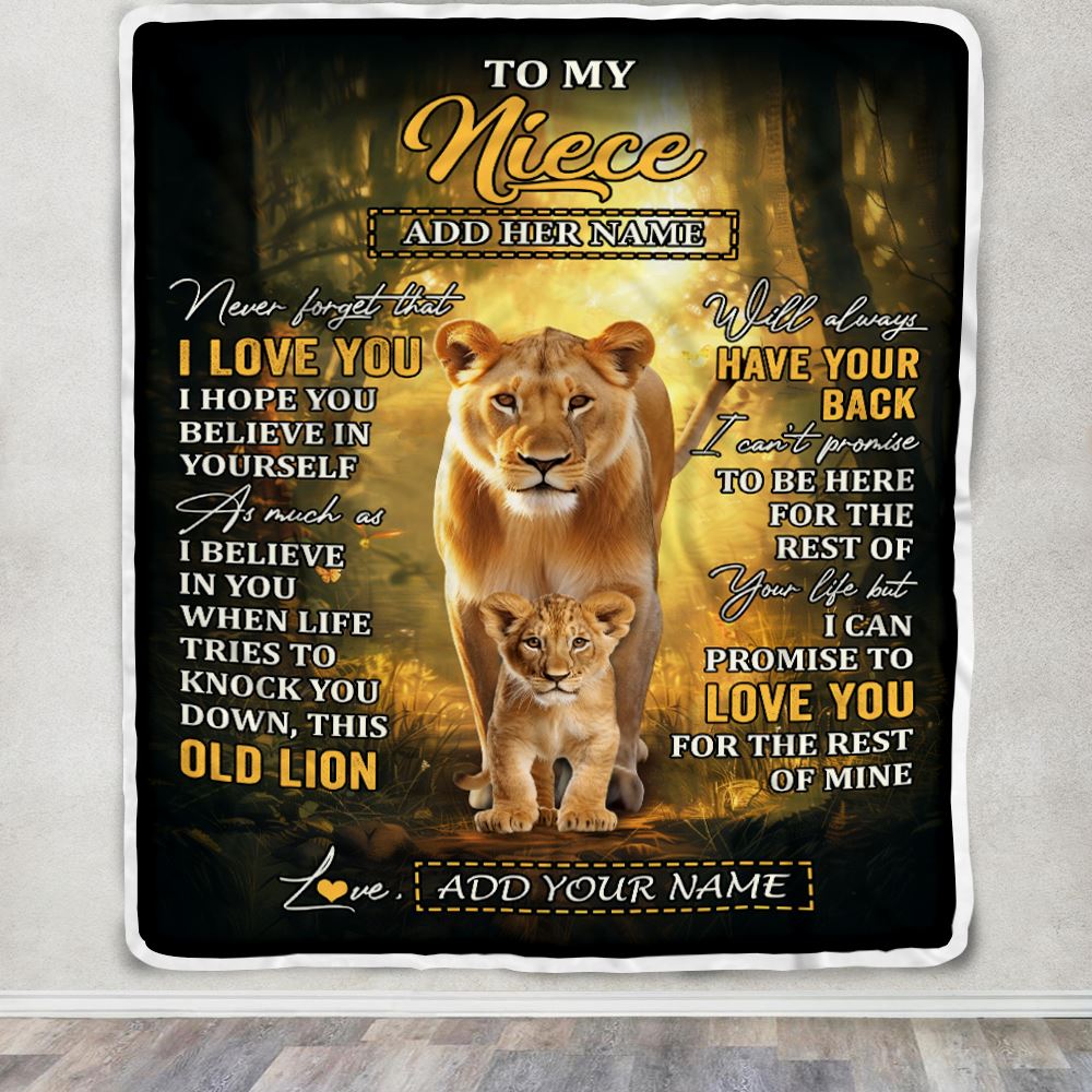 Personalized To My Niece Lion Blanket From Aunt Auntie Never Forget That I Love You Niece Birthday Gifts Graduation Christmas Customized Fleece Throw Blanket | teecentury