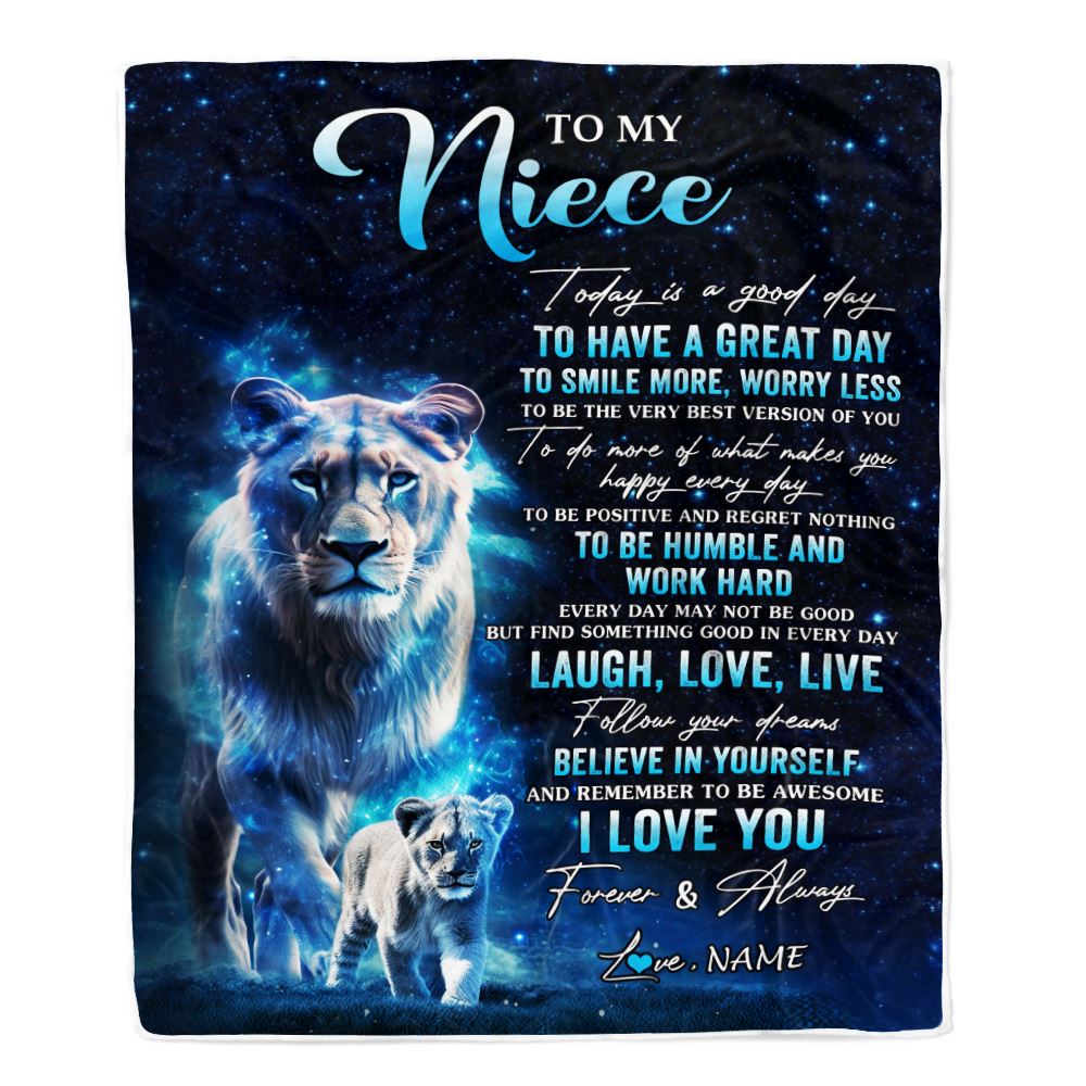Personalized To My Niece Lion Blanket From Aunt Auntie Today Is A Good Day Niece Gifts Birthday Graduation Christmas Customized Bed Fleece Throw Blanket | teecentury