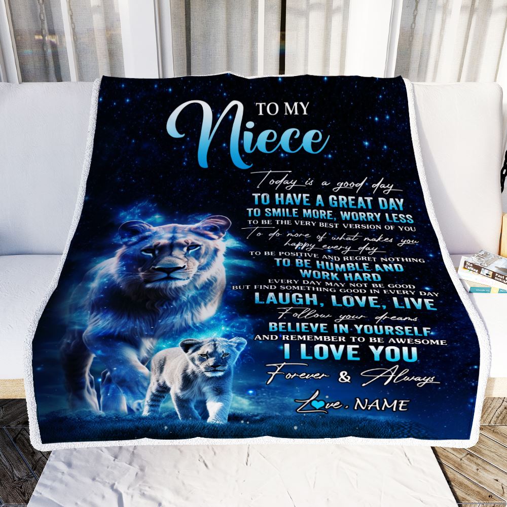 Personalized To My Niece Lion Blanket From Aunt Auntie Today Is A Good Day Niece Gifts Birthday Graduation Christmas Customized Bed Fleece Throw Blanket | teecentury