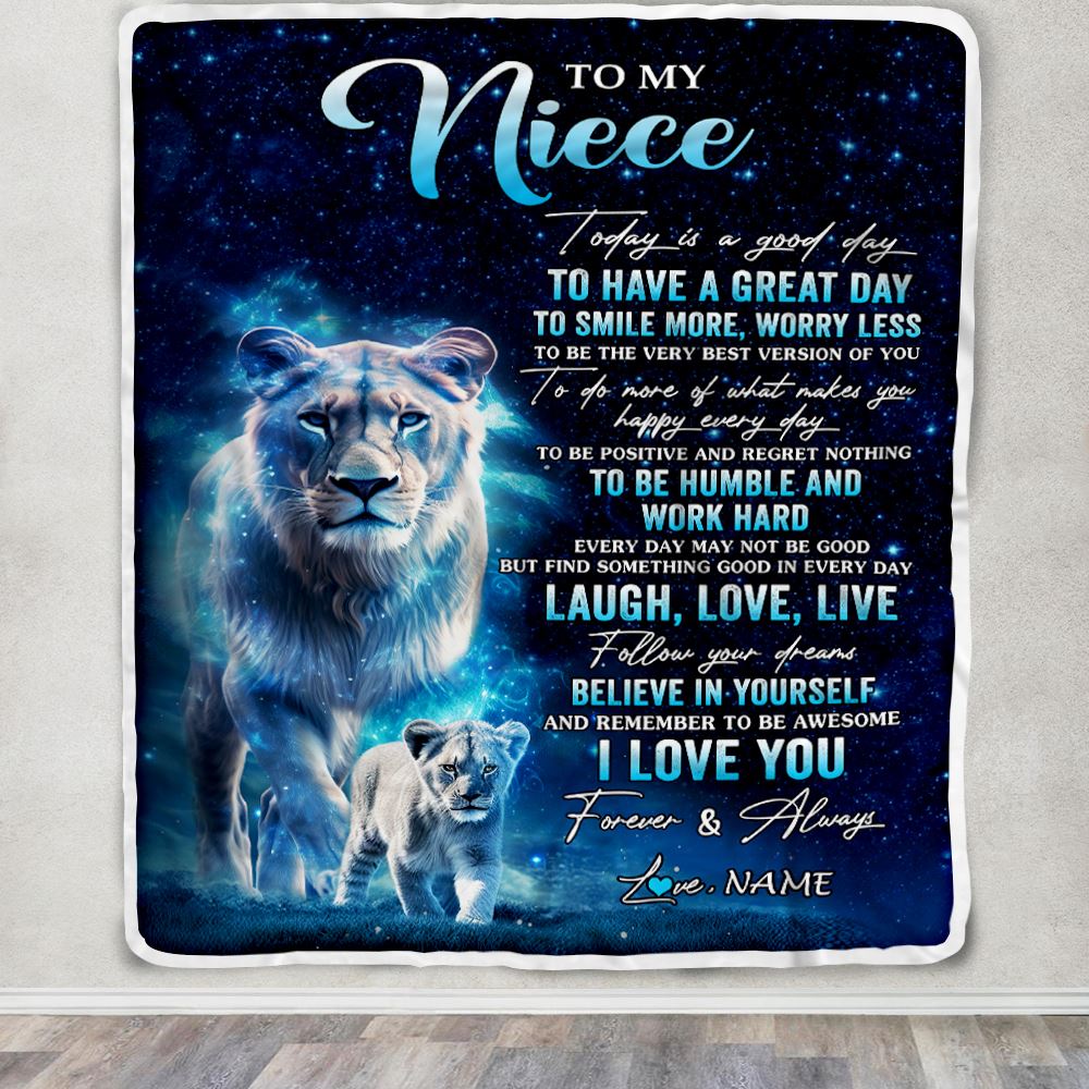 Personalized To My Niece Lion Blanket From Aunt Auntie Today Is A Good Day Niece Gifts Birthday Graduation Christmas Customized Bed Fleece Throw Blanket | teecentury