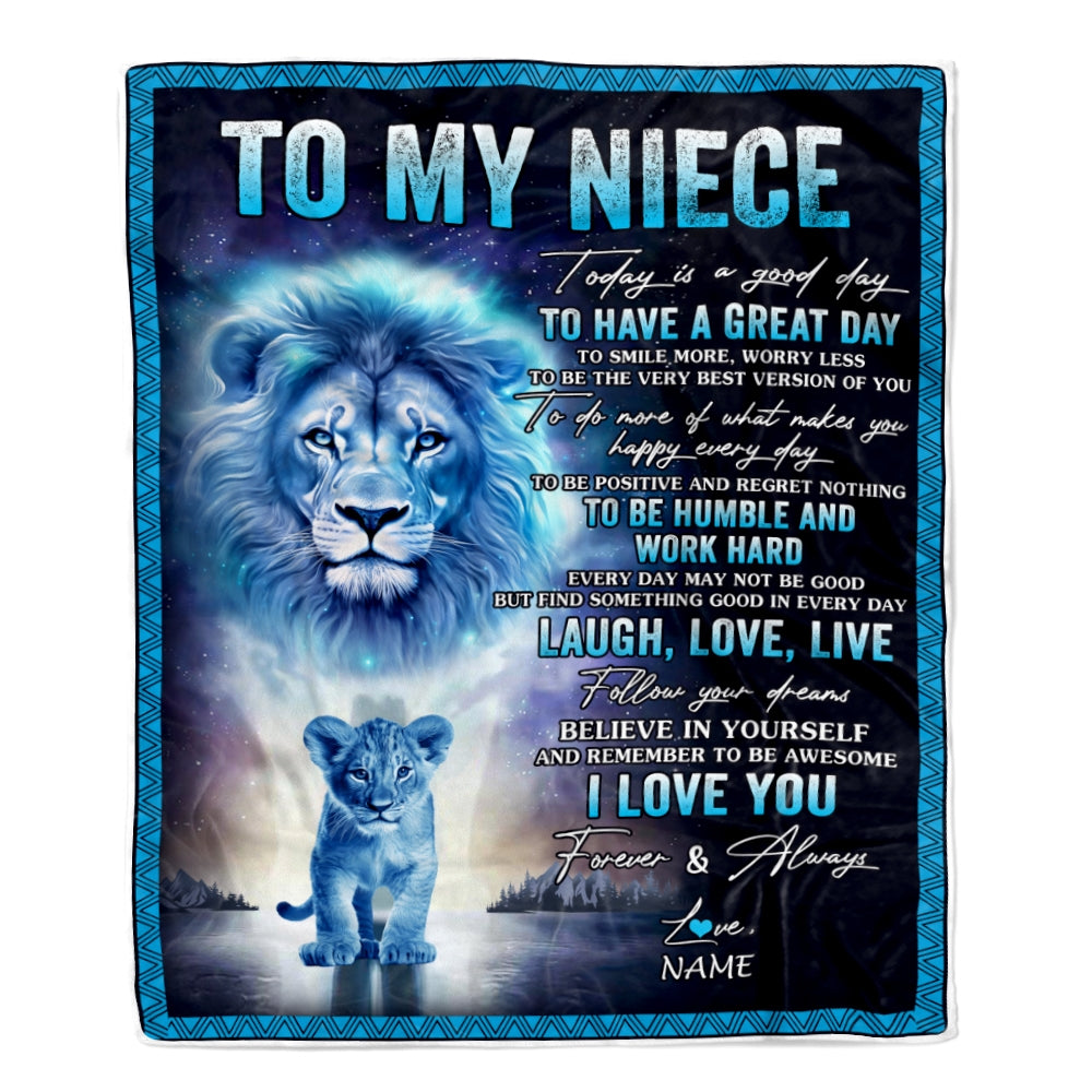 Personalized To My Niece Lion Blanket From Uncle Every Day Laugh Love Live Niece Birthday Graduation Christmas Customized Bed Fleece Throw Blanket | teecentury