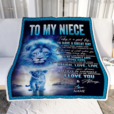 Personalized To My Niece Lion Blanket From Uncle Every Day Laugh Love Live Niece Birthday Graduation Christmas Customized Bed Fleece Throw Blanket | teecentury