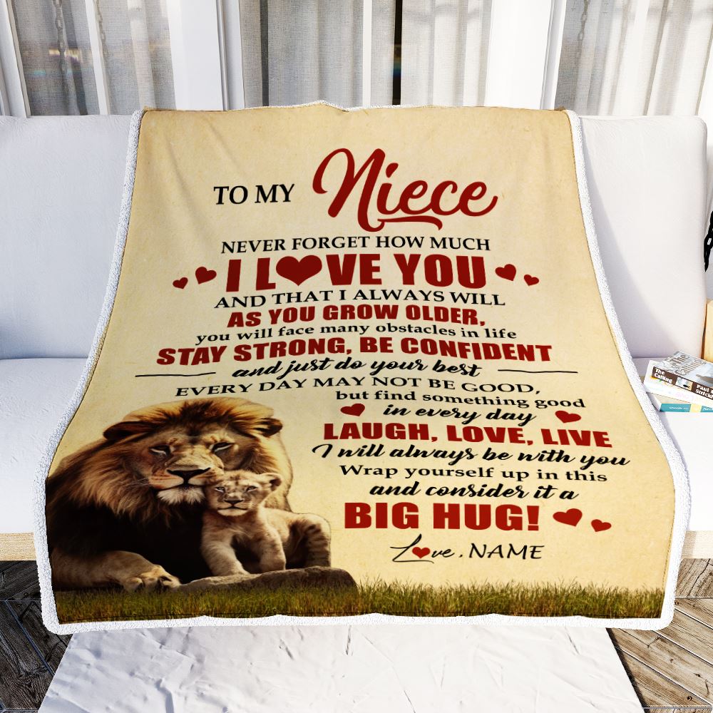 Personalized To My Niece Lion Blanket From Uncle Never Forget How Much I Love You Niece Birthday Graduation Christmas Customized Bed Fleece Blanket | teecentury