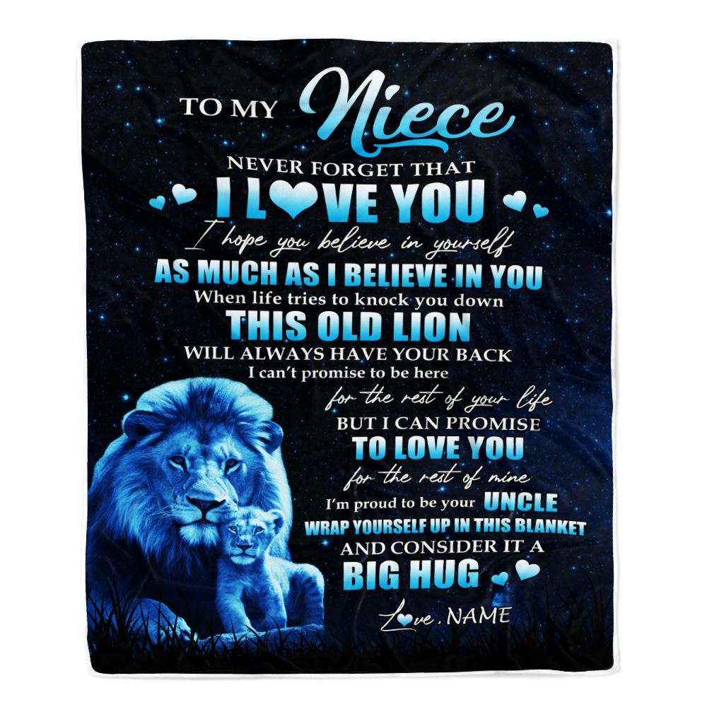 Personalized To My Niece Lion Blanket From Uncle Never Forget I Love You Niece Birthday Graduation Christmas Customized Bed Fleece Throw Blanket | teecentury