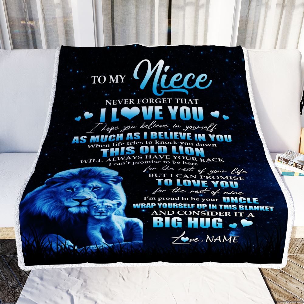 Personalized To My Niece Lion Blanket From Uncle Never Forget I Love You Niece Birthday Graduation Christmas Customized Bed Fleece Throw Blanket | teecentury