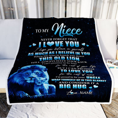 Personalized To My Niece Lion Blanket From Uncle Never Forget I Love You Niece Birthday Graduation Christmas Customized Bed Fleece Throw Blanket | teecentury