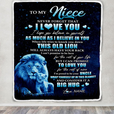 Personalized To My Niece Lion Blanket From Uncle Never Forget I Love You Niece Birthday Graduation Christmas Customized Bed Fleece Throw Blanket | teecentury