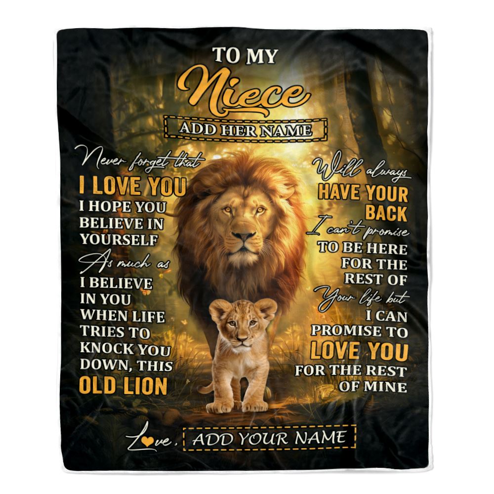 Personalized To My Niece Lion Blanket From Uncle Never Forget That I Love You Niece Birthday Gifts Graduation Christmas Customized Fleece Throw Blanket | teecentury