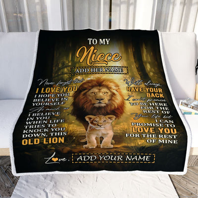 Personalized To My Niece Lion Blanket From Uncle Never Forget That I Love You Niece Birthday Gifts Graduation Christmas Customized Fleece Throw Blanket | teecentury