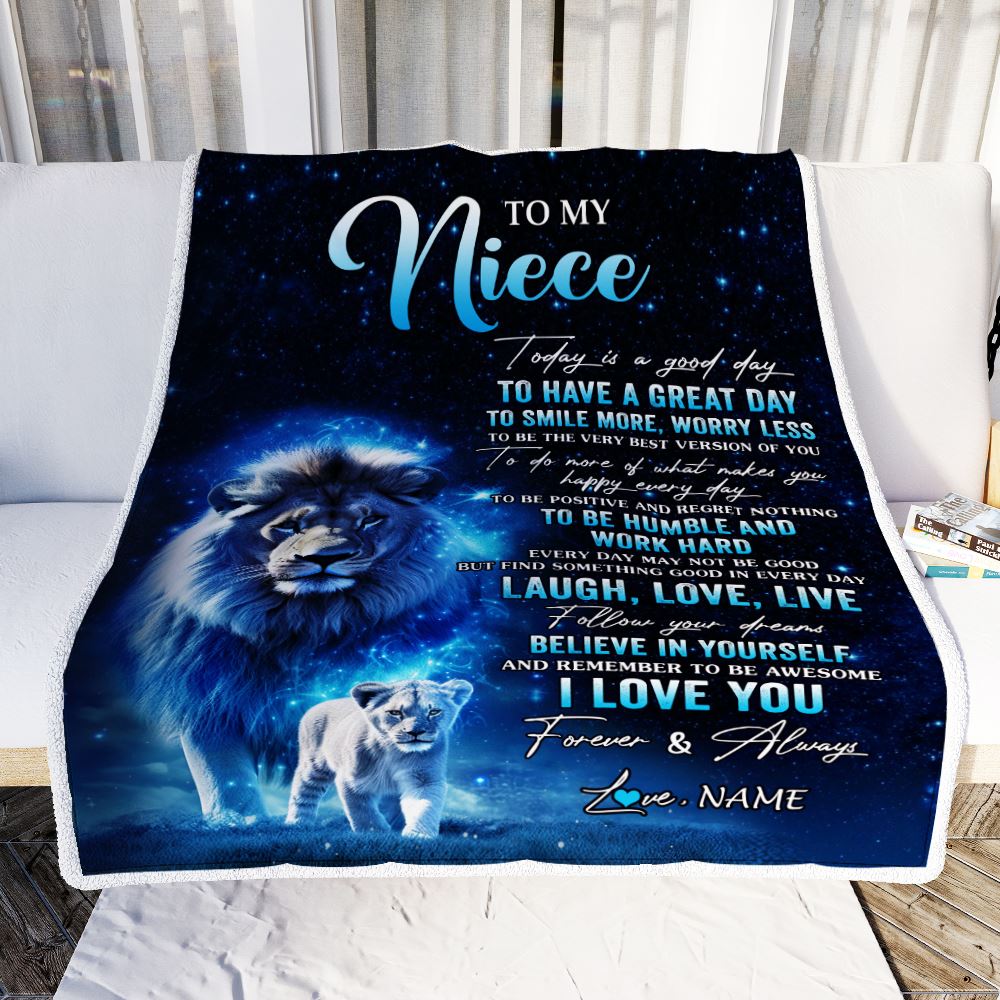 Personalized To My Niece Lion Blanket From Uncle Today Is A Good Day Niece Gifts Birthday Graduation Christmas Customized Bed Fleece Throw Blanket | teecentury