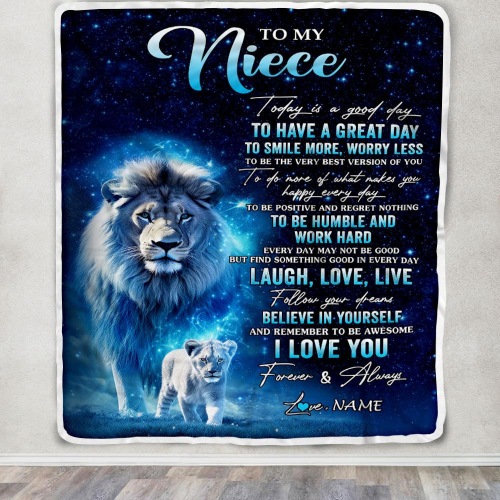 Personalized To My Niece Lion Blanket From Uncle Today Is A Good Day Niece Gifts Birthday Graduation Christmas Customized Bed Fleece Throw Blanket | teecentury