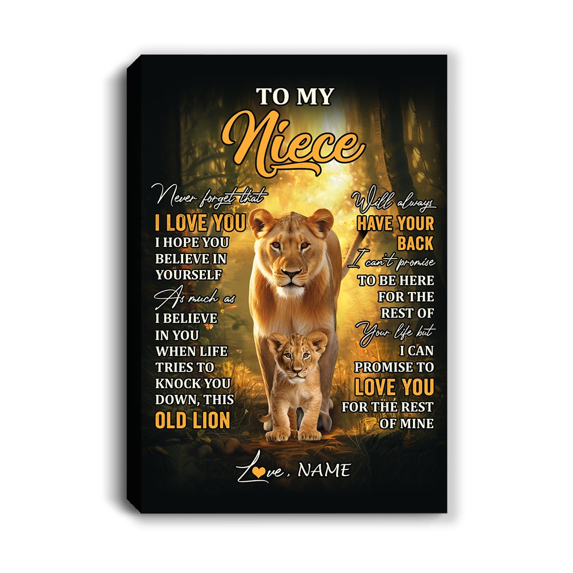 Personalized To My Niece Lion Canvas From Aunt Auntie Never Forget That I Love You Niece Birthday Gifts Graduation Christmas Custom Wall Art Print Framed Canvas | teecentury