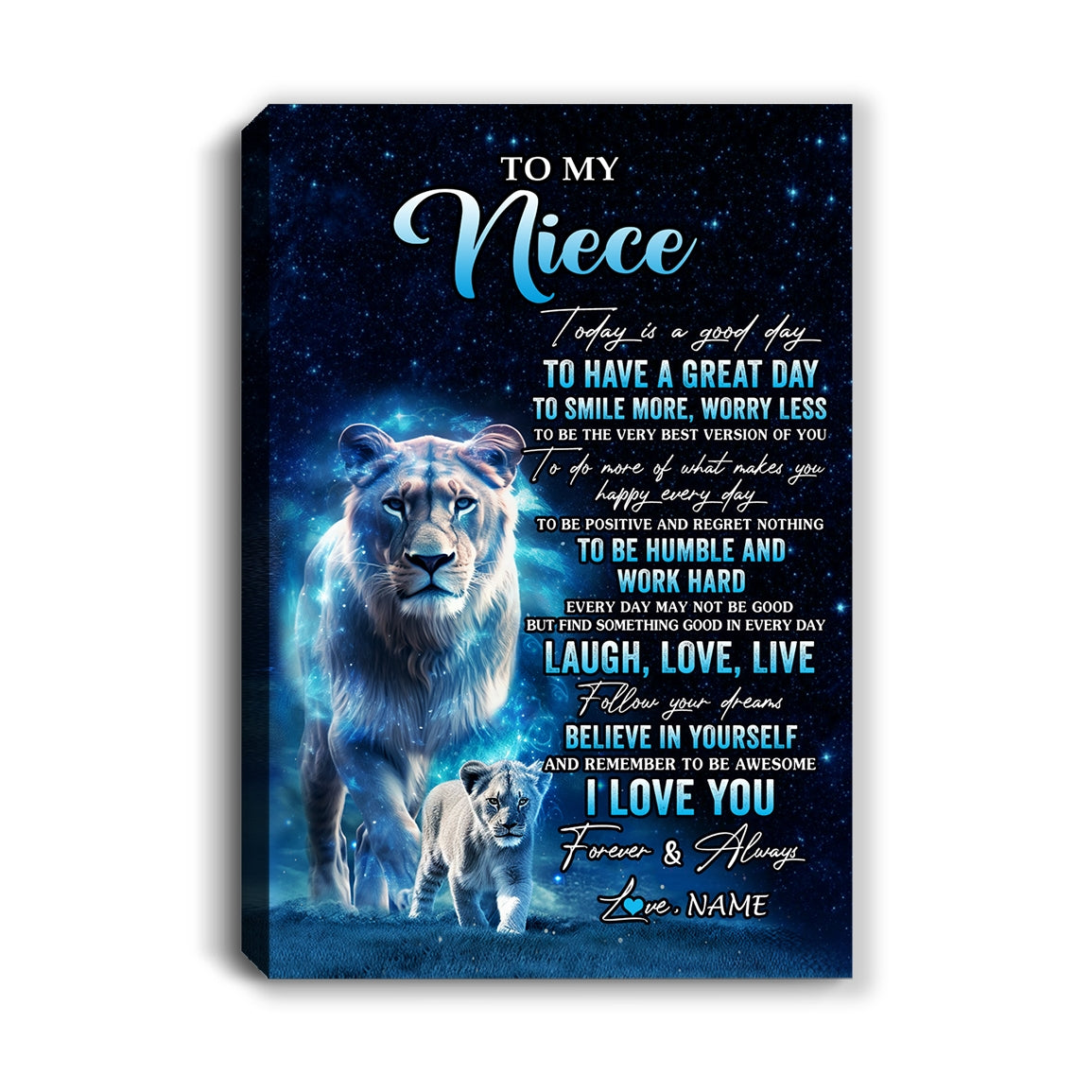 Personalized To My Niece Lion Canvas From Aunt Auntie Today Is A Good Day Niece Gifts Birthday Graduation Christmas Custom Wall Art Print Framed Canvas | teecentury