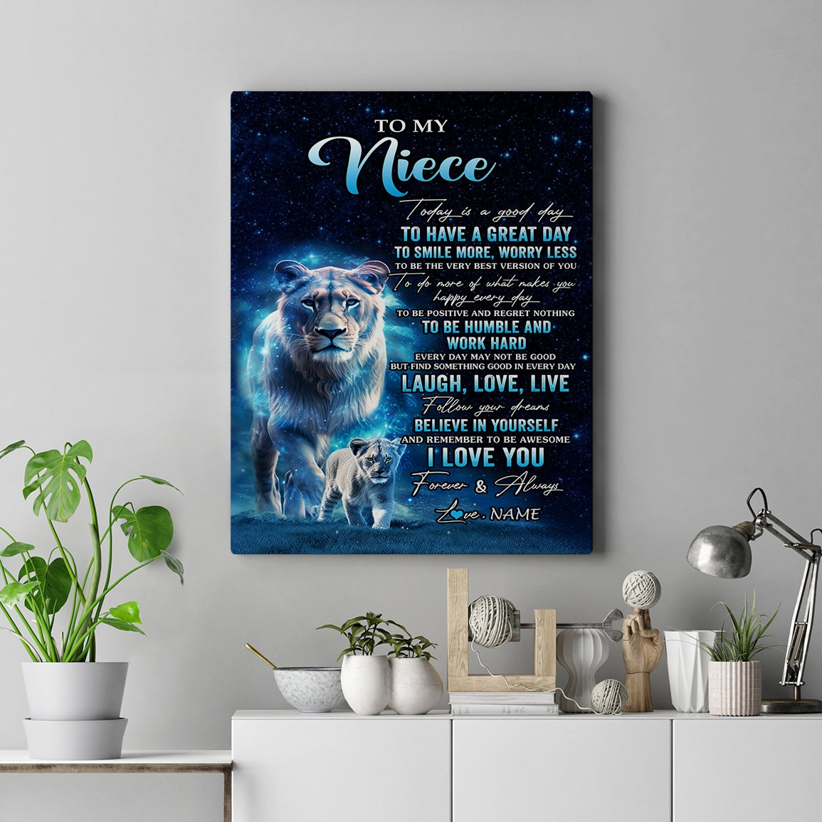 Personalized To My Niece Lion Canvas From Aunt Auntie Today Is A Good Day Niece Gifts Birthday Graduation Christmas Custom Wall Art Print Framed Canvas | teecentury