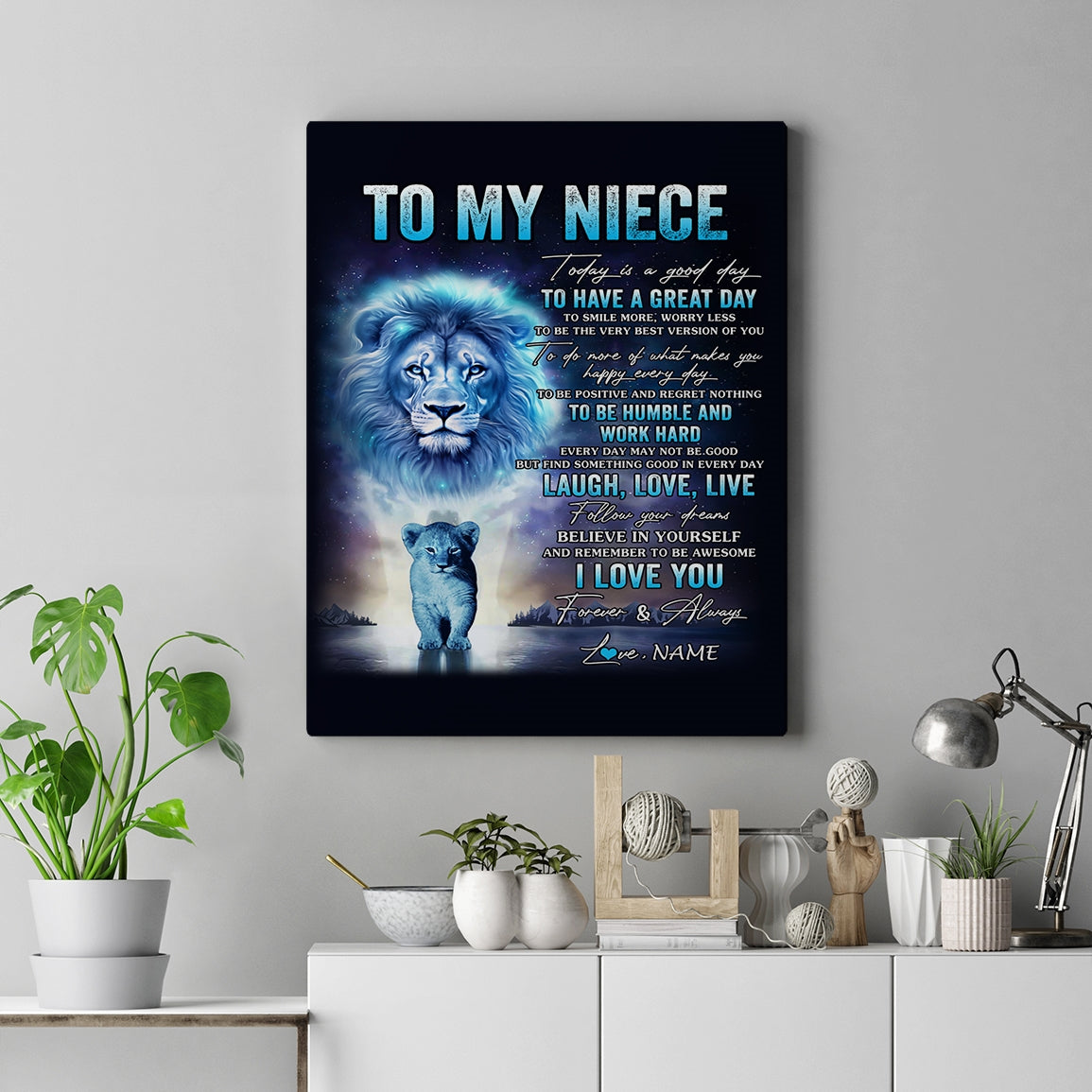 Personalized To My Niece Lion Canvas From Uncle Every Day Laugh Love Live Niece Birthday Gifts Graduation Christmas Custom Wall Art Print Framed Canvas | teecentury