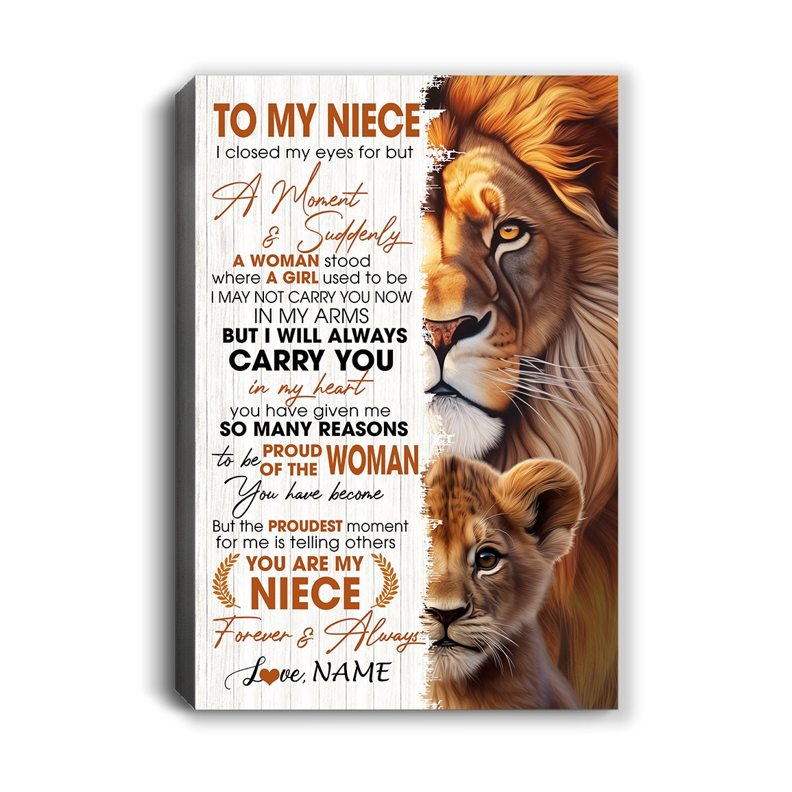 Personalized To My Niece Lion Canvas From Uncle I Closed My Eyes Great Niece Birthday Gifts Graduation Christmas Custom Wall Art Print Framed Canvas | teecentury
