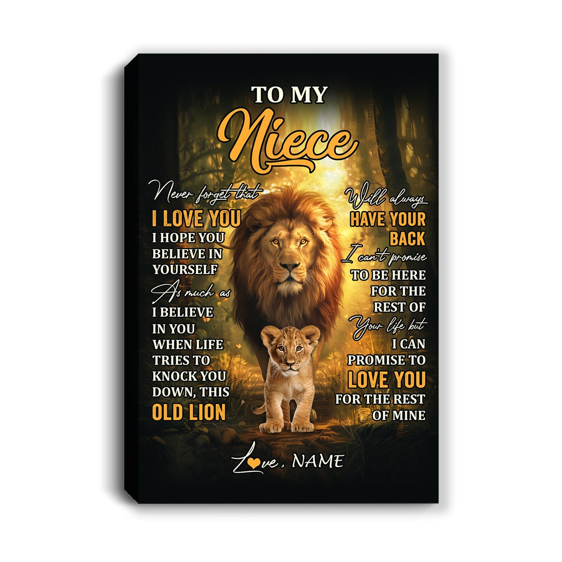 Personalized To My Niece Lion Canvas From Uncle Never Forget That I Love You Niece Birthday Gifts Graduation Christmas Custom Wall Art Print Framed Canvas | teecentury