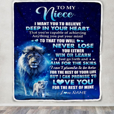 Personalized To My Niece Lion From Uncle Blanket Believe Your Heart Niece Gift Birthday Graduation Christmas Custom Customized Fleece Throw Blanket | teecentury